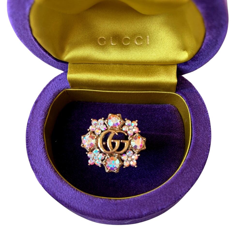 Gucci GG Marmont Crystal Flower Ring 753792 J1D50 8006 Size L NEW - Picture 7 of 15